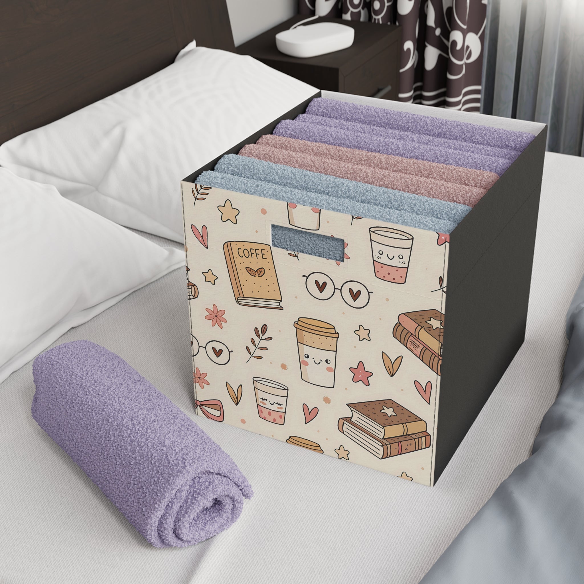 Cozy Bookish Pattern - Felt Storage Box